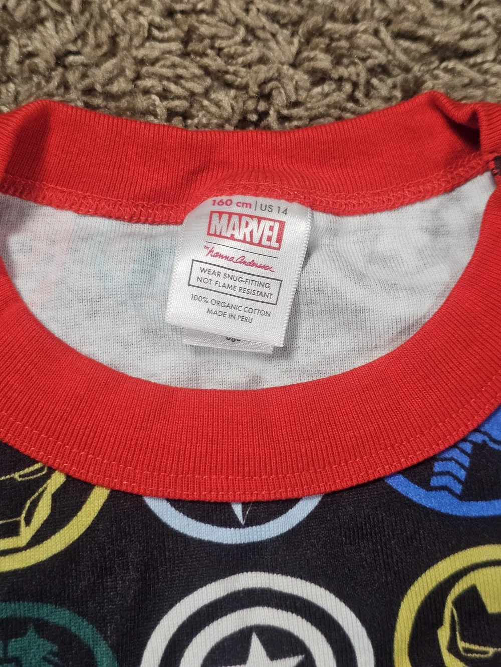 Marvel Avengers Icons 2pc Kids Long John Pajamas Set by Hanna Andersson Sz US 14